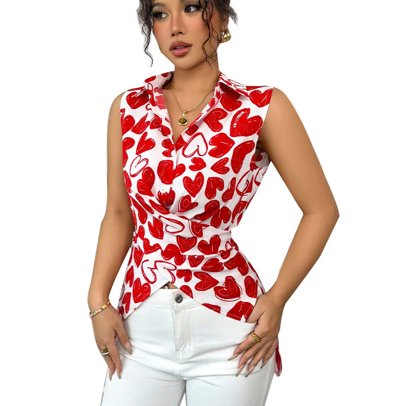European And American Sleeveless Shirt Women's Fake Lapel