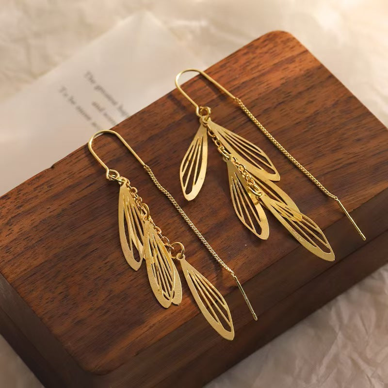 Fashion Tassel Hollow Leaves Hanging Earrings Fashion