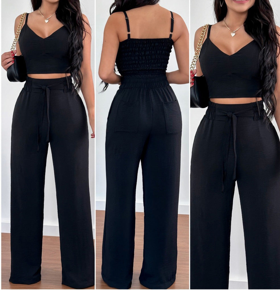 Sling Backless Suit Wide Leg Pants Women's Vest Straight-leg Pants