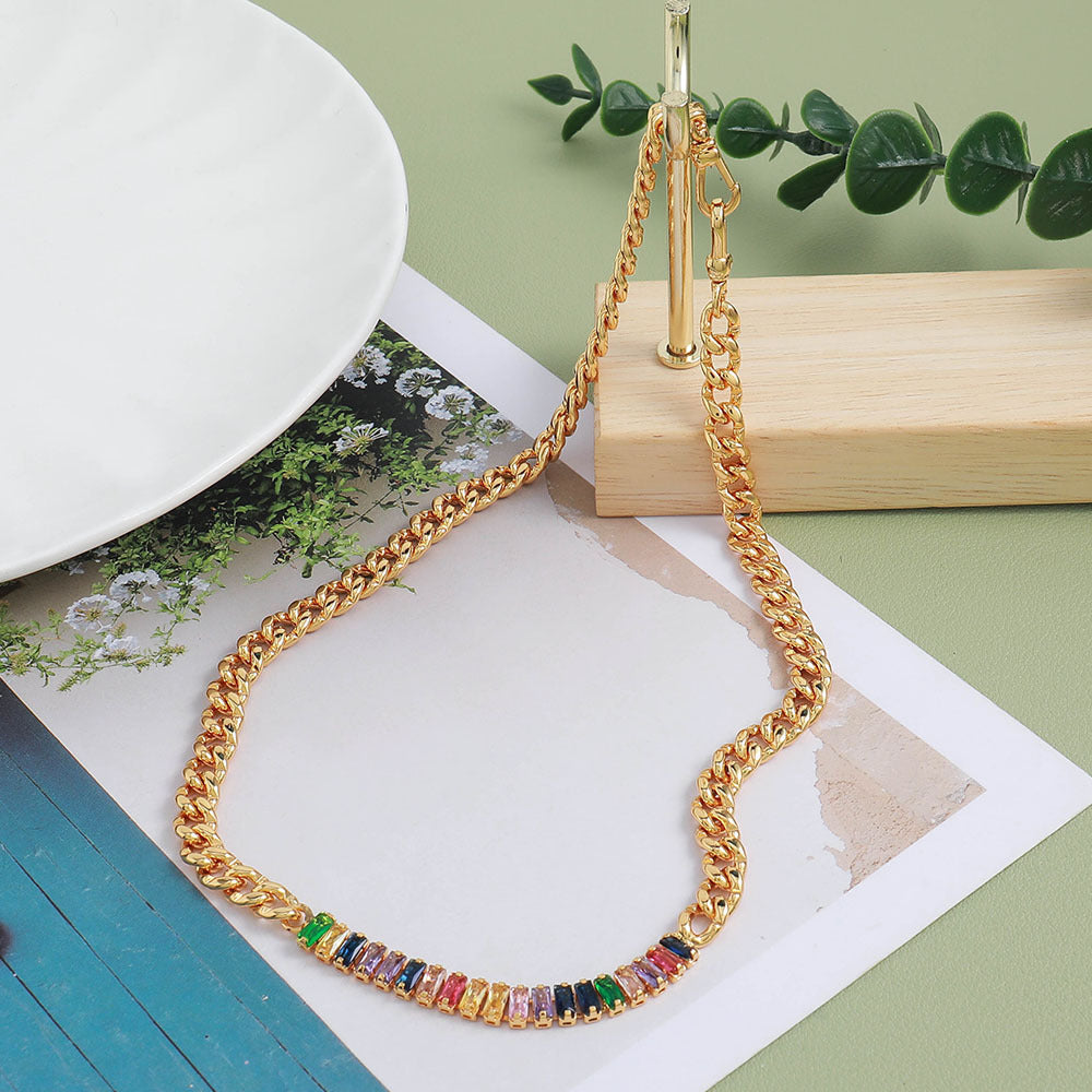 Design Color Zircon Copper Double Necklace