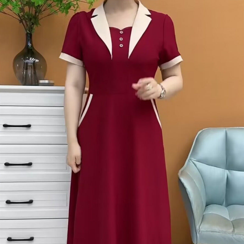 Plus Size Short Sleeve Mid-length Dress