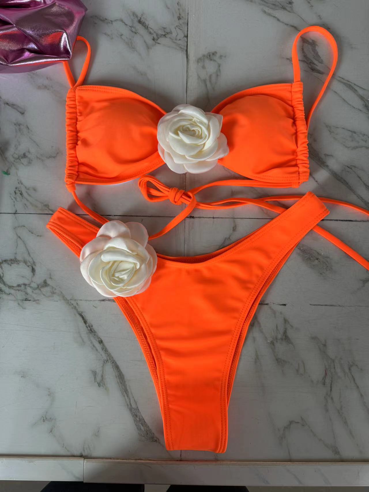 Women's Tube Top 3D Flower Bra Briefs