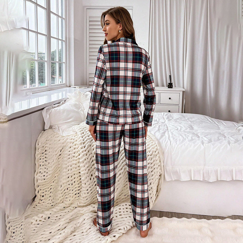 Long Sleeve Trousers Casual Red Cardigan Plaid