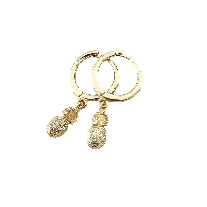 Pineapple Micro Rhinestone Eardrops Ear Clip Female All-match Fashion Earrings