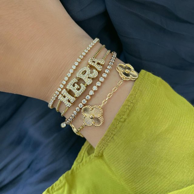 European And American Style Fashion English 26 Letters Inlaid Zircon Gold DIY Bracelet