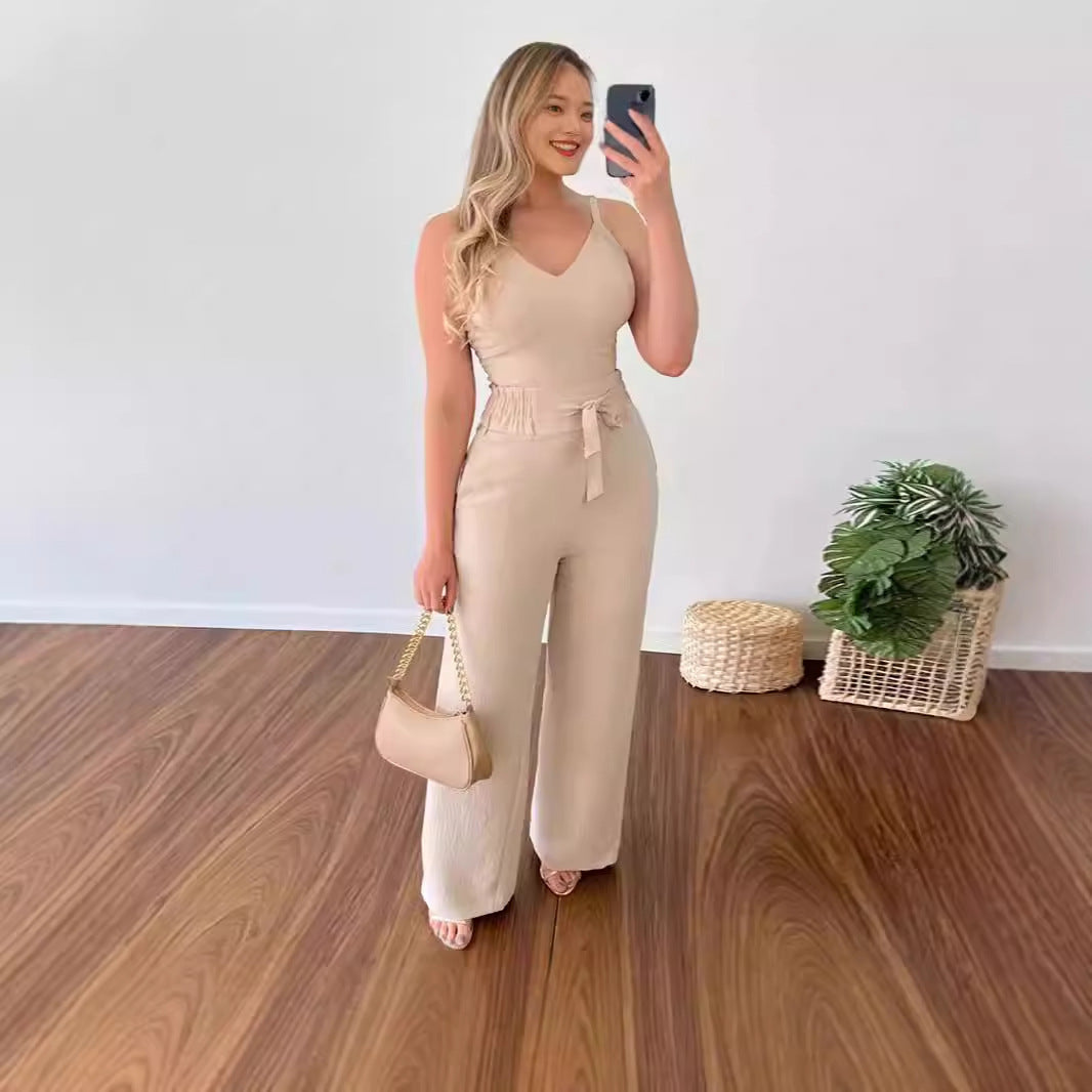 Sling Backless Suit Wide Leg Pants Women's Vest Straight-leg Pants