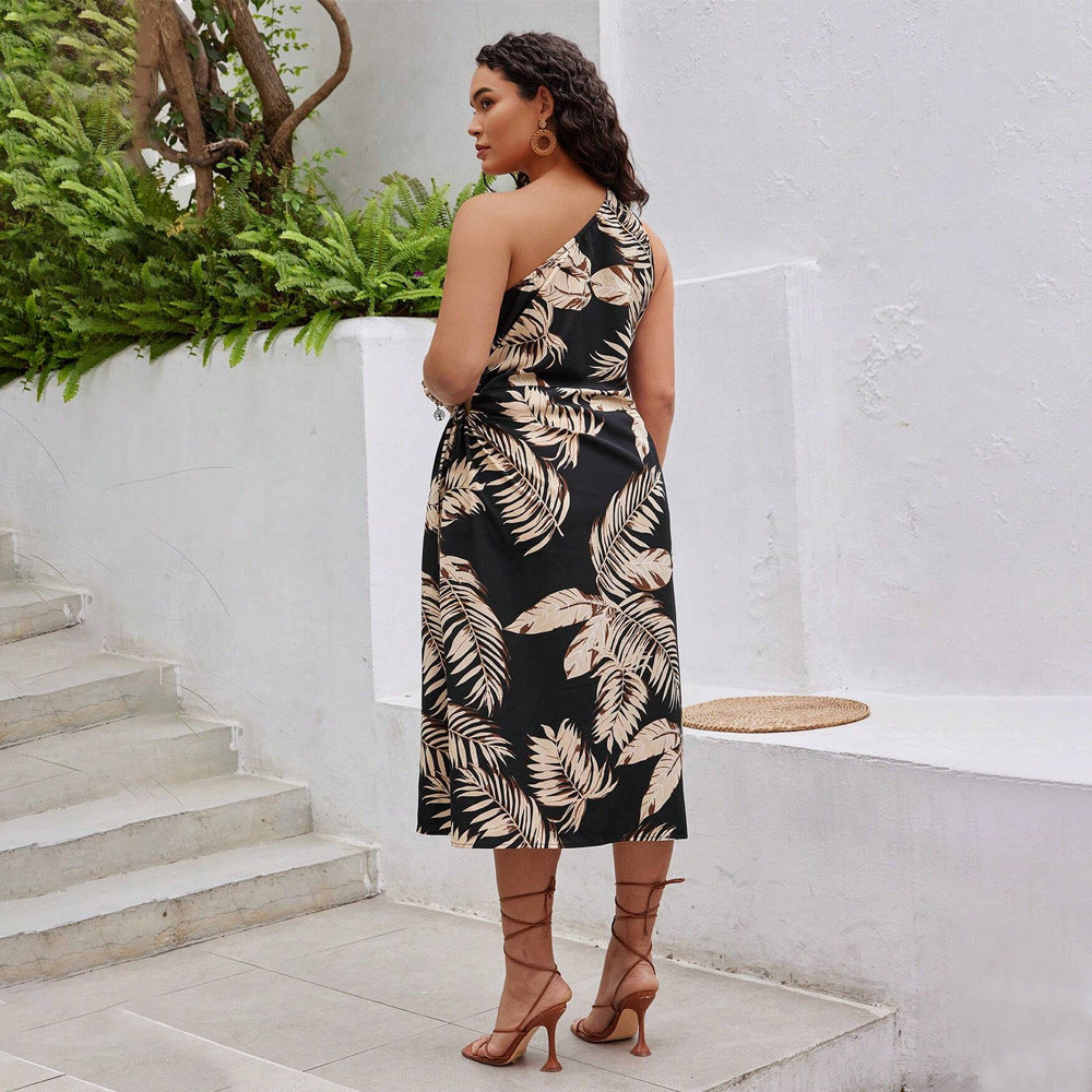 Printed Drawstring French Sexy Vacation Style Dress