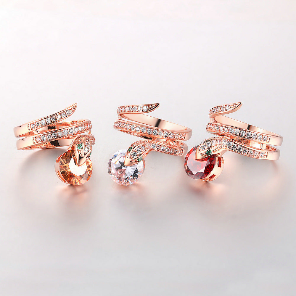 Retro Snake-shaped Women's Ring Zircon