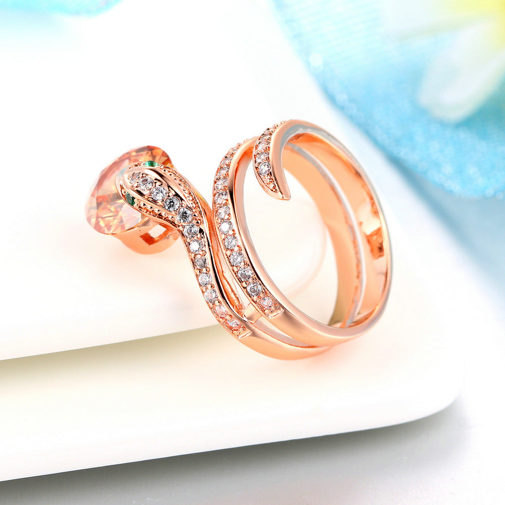 Retro Snake-shaped Women's Ring Zircon