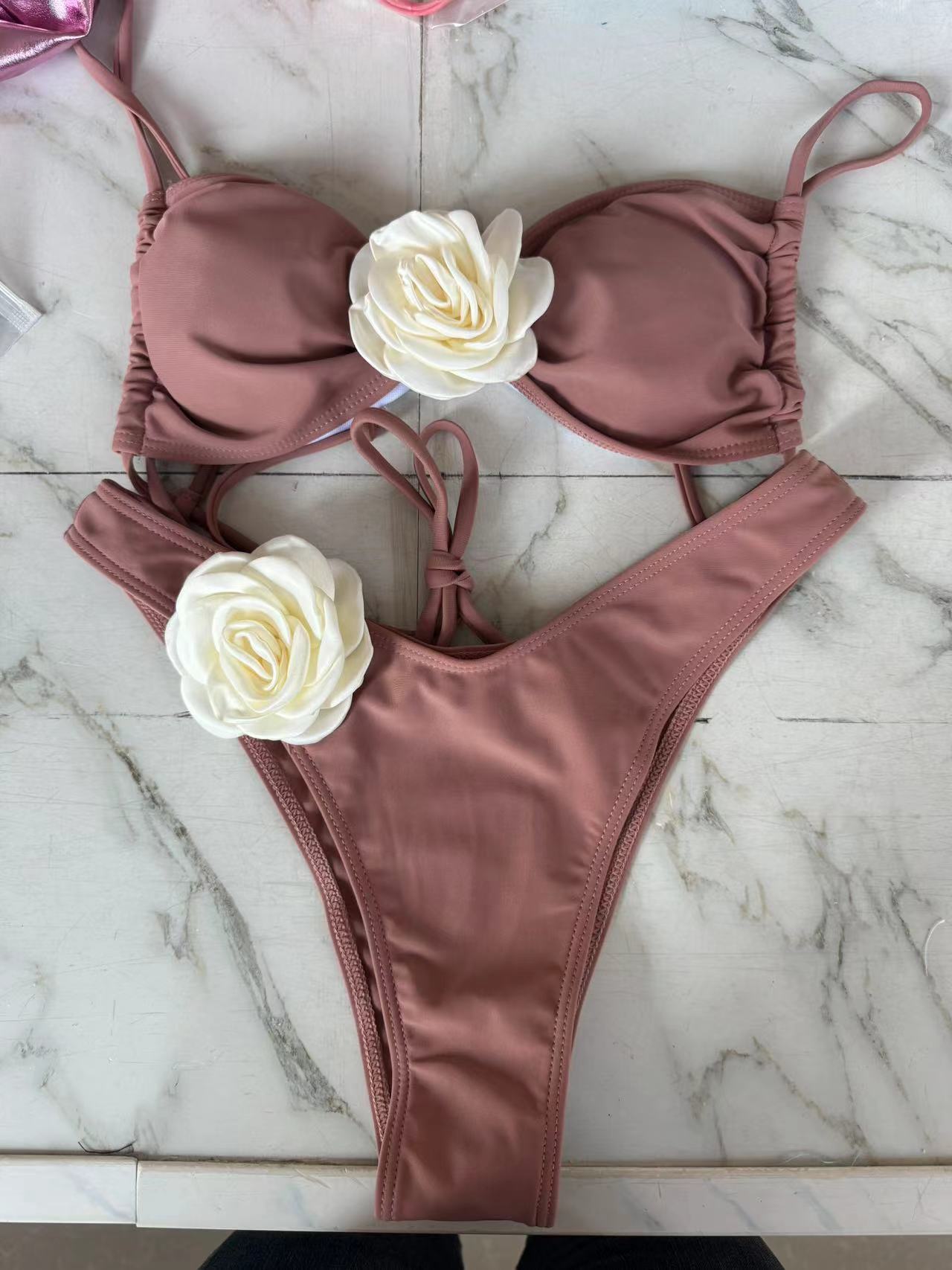 Women's Tube Top 3D Flower Bra Briefs
