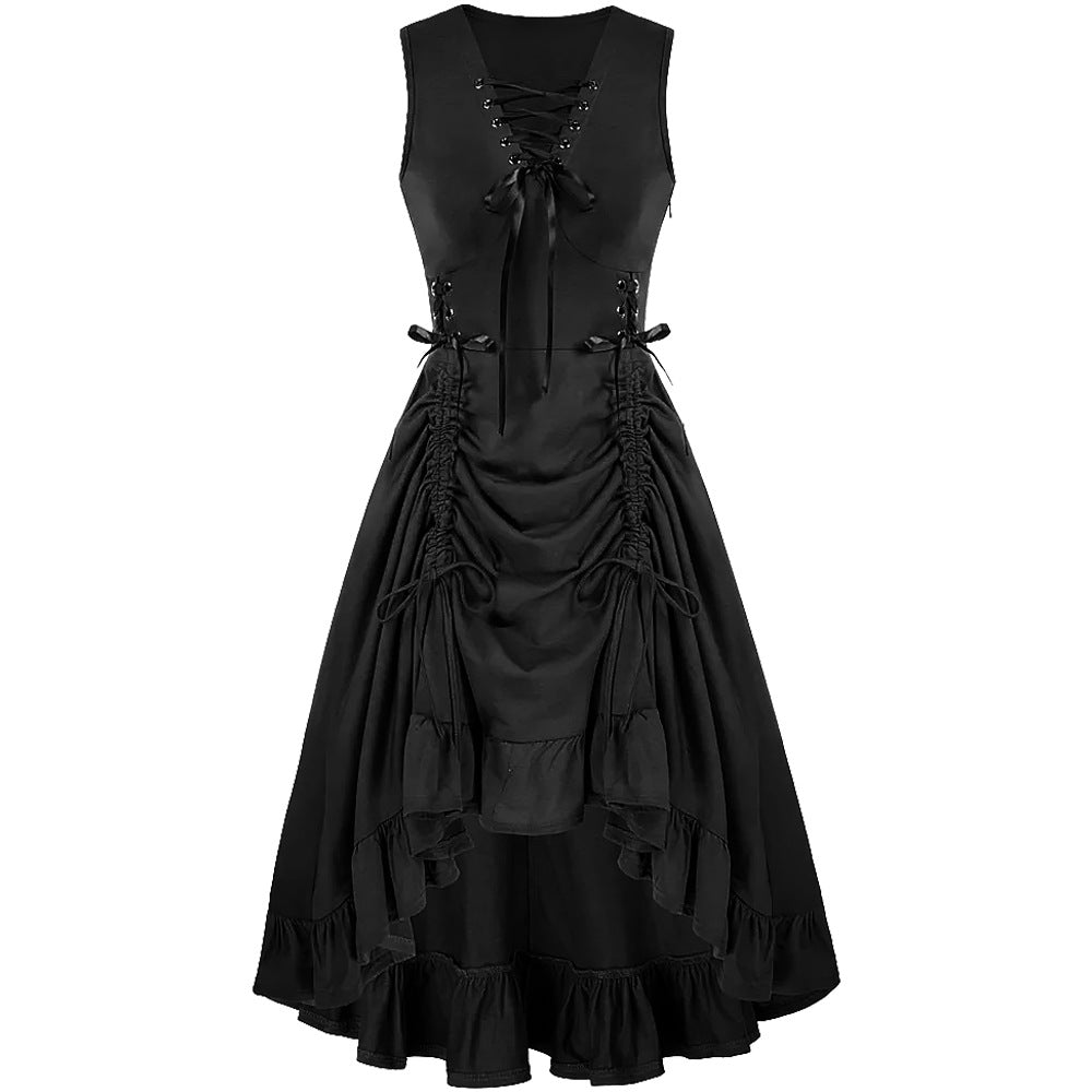 Renaissance Steampunk Style Short Sleeve Drawstring Lace Dress