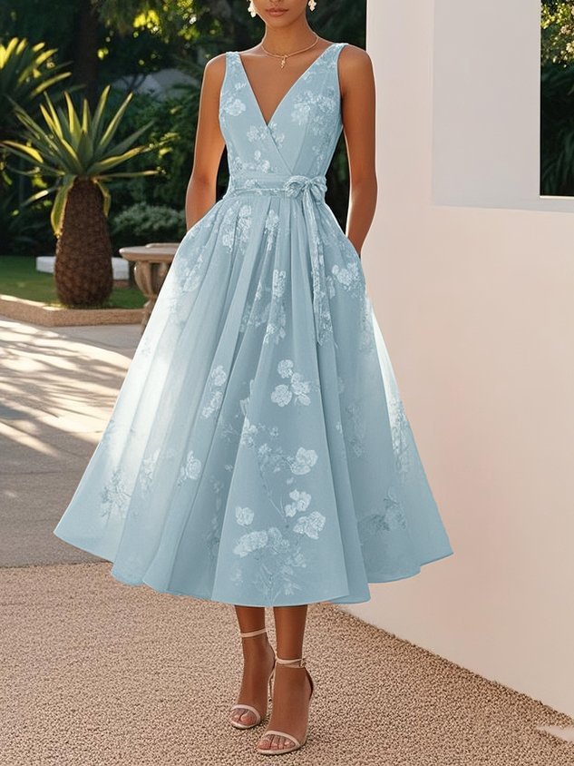 Women's Sleeveless Vest V-neck Digital Printing Dress
