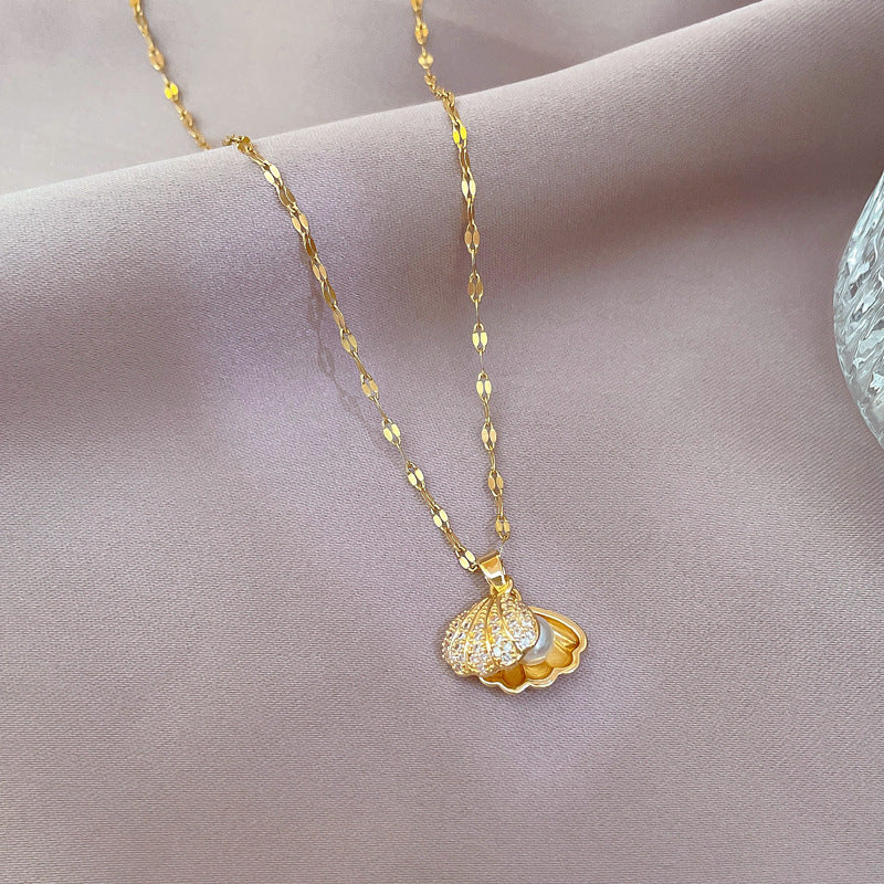 Shell Pearl Necklace Female Zircon Temperament Personality
