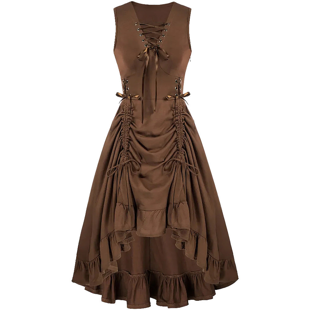 Renaissance Steampunk Style Short Sleeve Drawstring Lace Dress