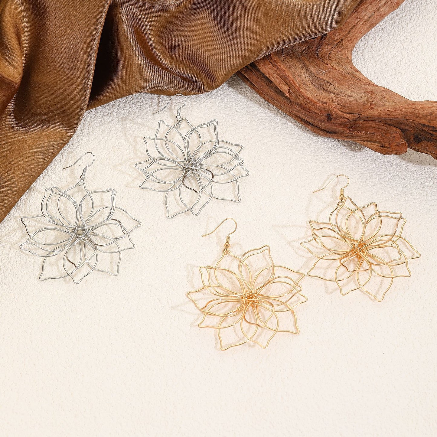 Fashion Multi-layer Woven Lotus Earrings Vintage