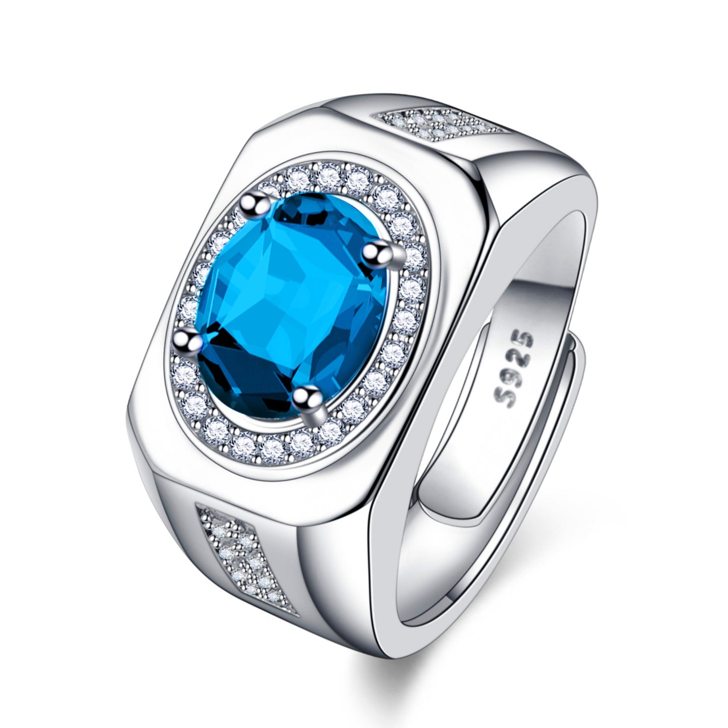 Fashion Oval Diamond Inlaid Color Gemstone Ring Blue Stone Ring