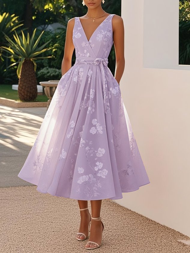Women's Sleeveless Vest V-neck Digital Printing Dress