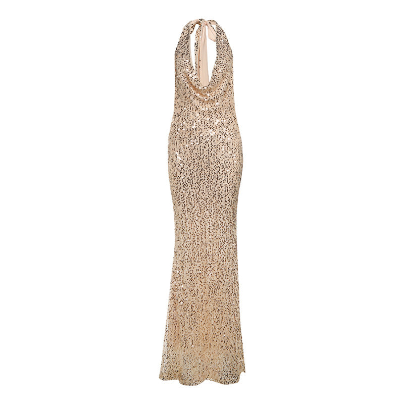 Women's Fashion Sexy Deep V-neck Halter Sequined Dress
