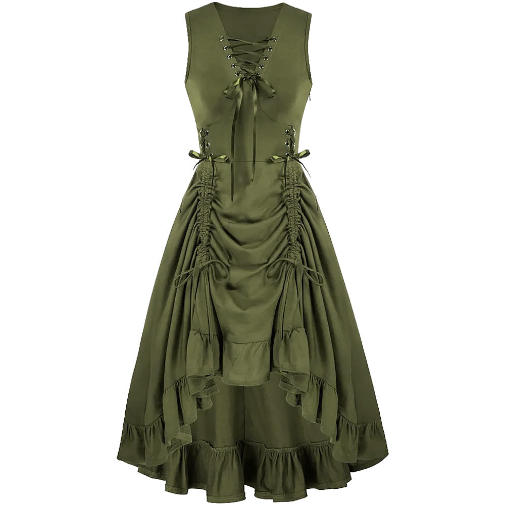 Renaissance Steampunk Style Short Sleeve Drawstring Lace Dress