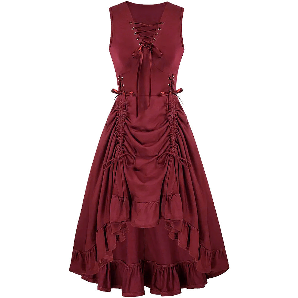 Renaissance Steampunk Style Short Sleeve Drawstring Lace Dress