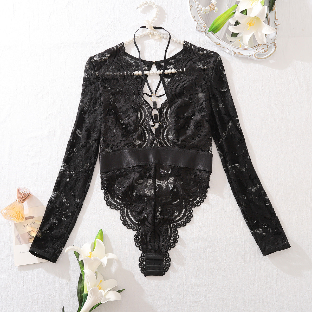 Fashion Special-interest Mesh Transparent Backless Hollow Comfort Jumpsuit