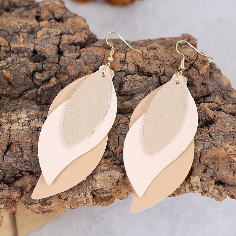 Korean-style Simple S-shaped Leaf Multi-layer Leather Earrings