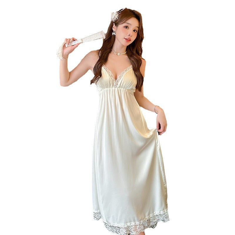 Women's Long Sleeve Two-piece Suit Silk Pajamas With Chest Pad