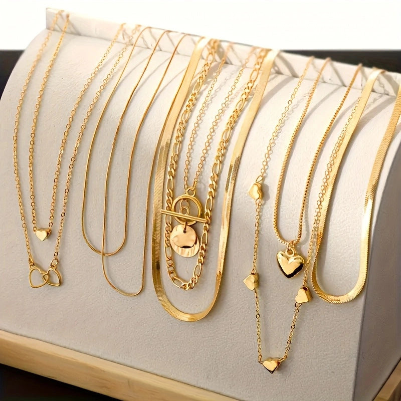 Heart Snake Bone Blade Necklace Suit 10 Pieces