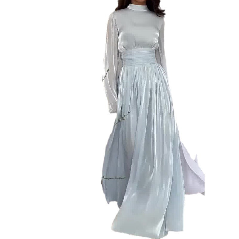Round Neck French Entry Lux High-grade Mercerized Long Dress