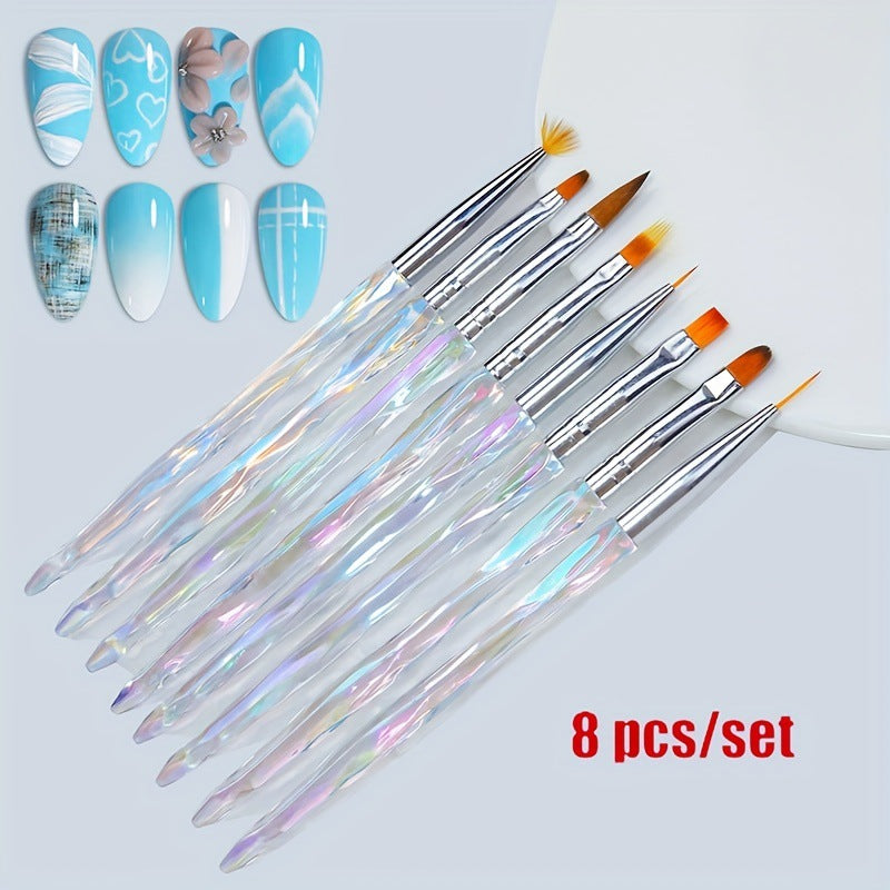 8 PCs Nail Drawing Line Smudges Brush Suit