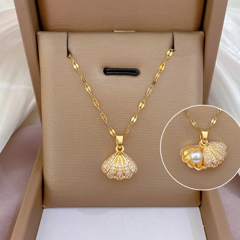 Shell Pearl Necklace Female Zircon Temperament Personality