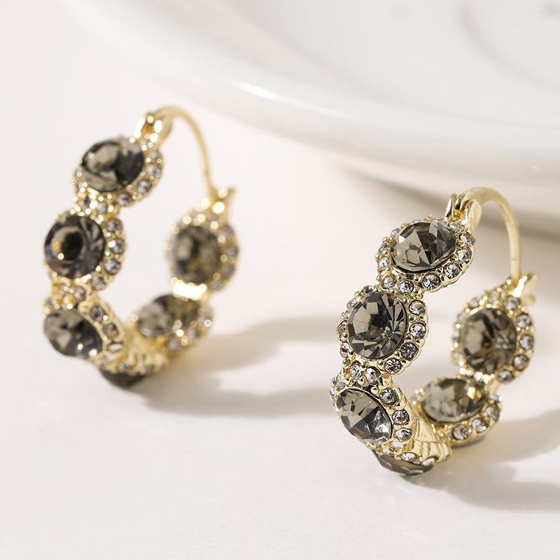 High-grade Gray Diamond Ring Ear Clip Earrings For Women