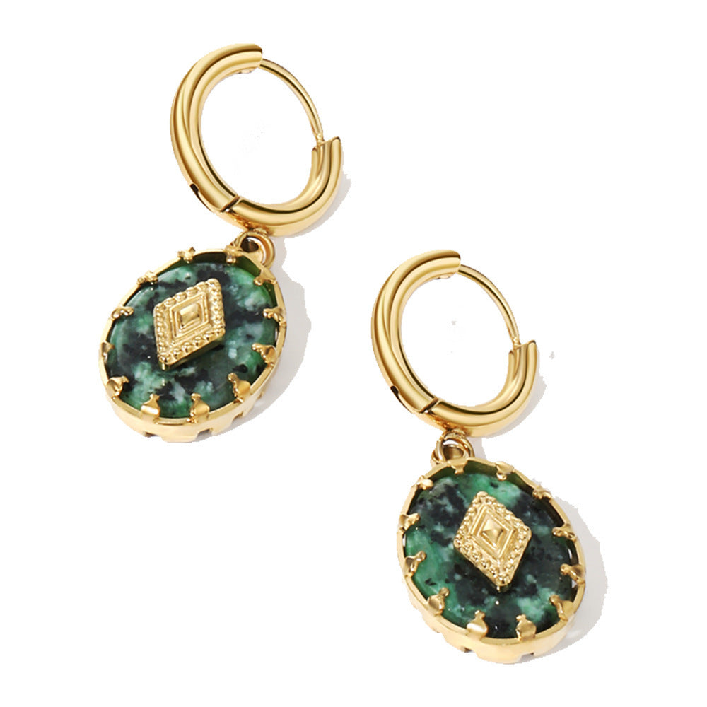 Retro Natural Stone Titanium Steel No Fading Niche Affordable Luxury Fashion Earrings