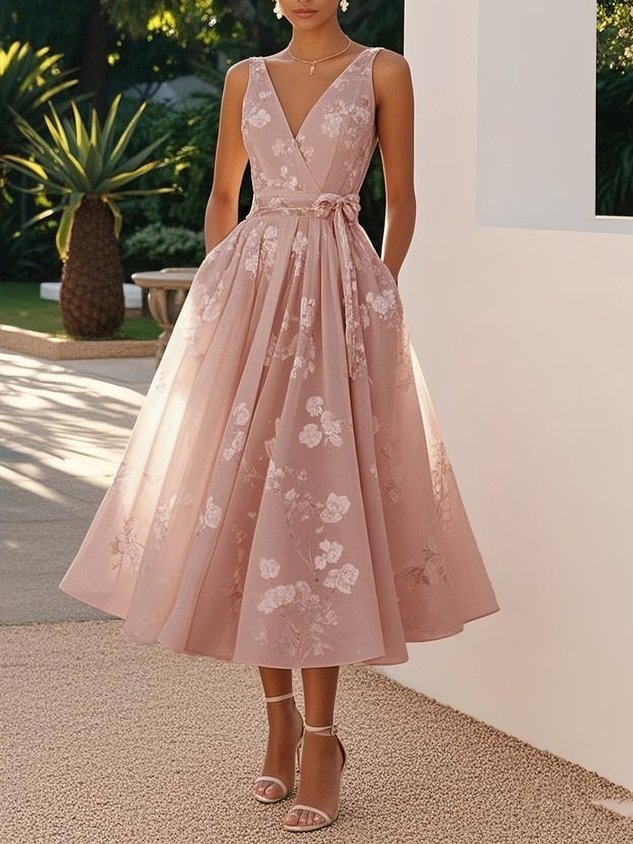 Women's Sleeveless Vest V-neck Digital Printing Dress