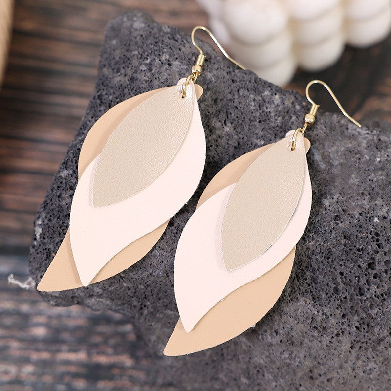 Korean-style Simple S-shaped Leaf Multi-layer Leather Earrings