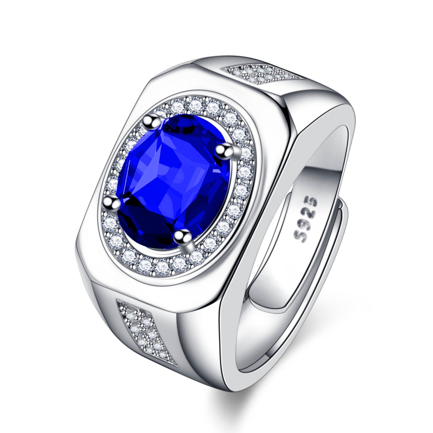 Fashion Oval Diamond Inlaid Color Gemstone Ring Blue Stone Ring