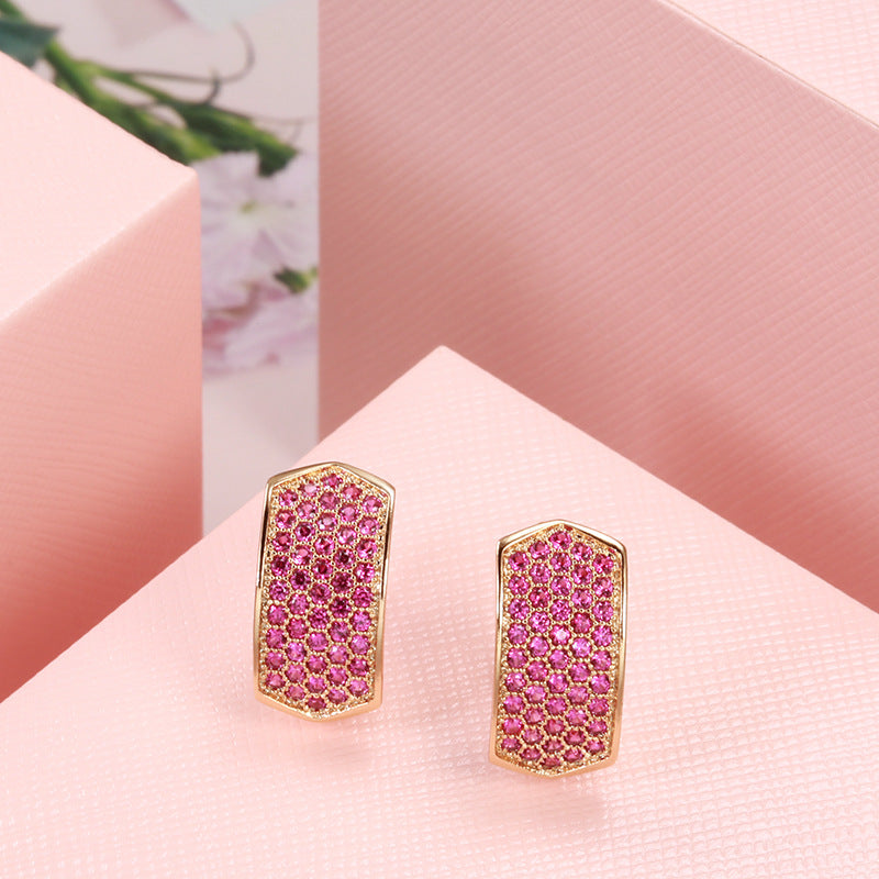 Elegant Rose Red Zircon Women's Earrings