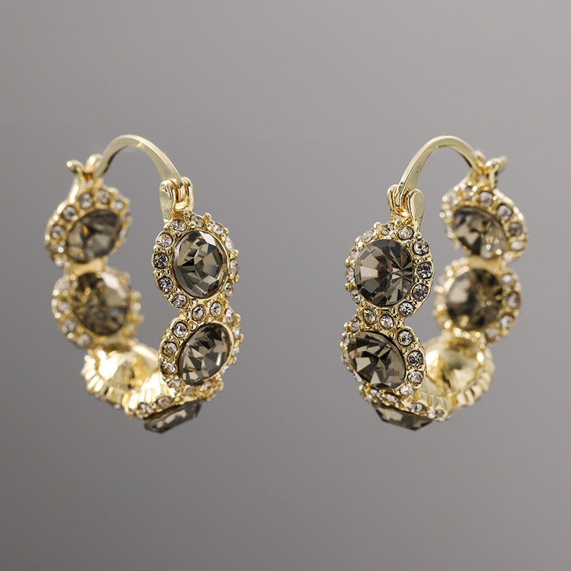 High-grade Gray Diamond Ring Ear Clip Earrings For Women