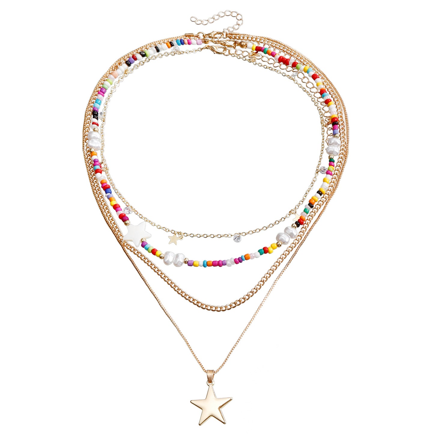 Bohemian Contrast Color Bead Five-pointed Star Necklace
