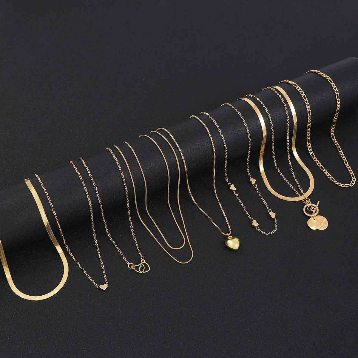 Heart Snake Bone Blade Necklace Suit 10 Pieces