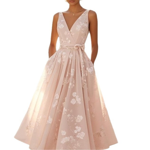 Women's Sleeveless Vest V-neck Digital Printing Dress