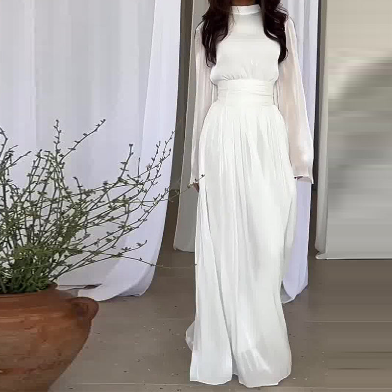 Round Neck French Entry Lux High-grade Mercerized Long Dress
