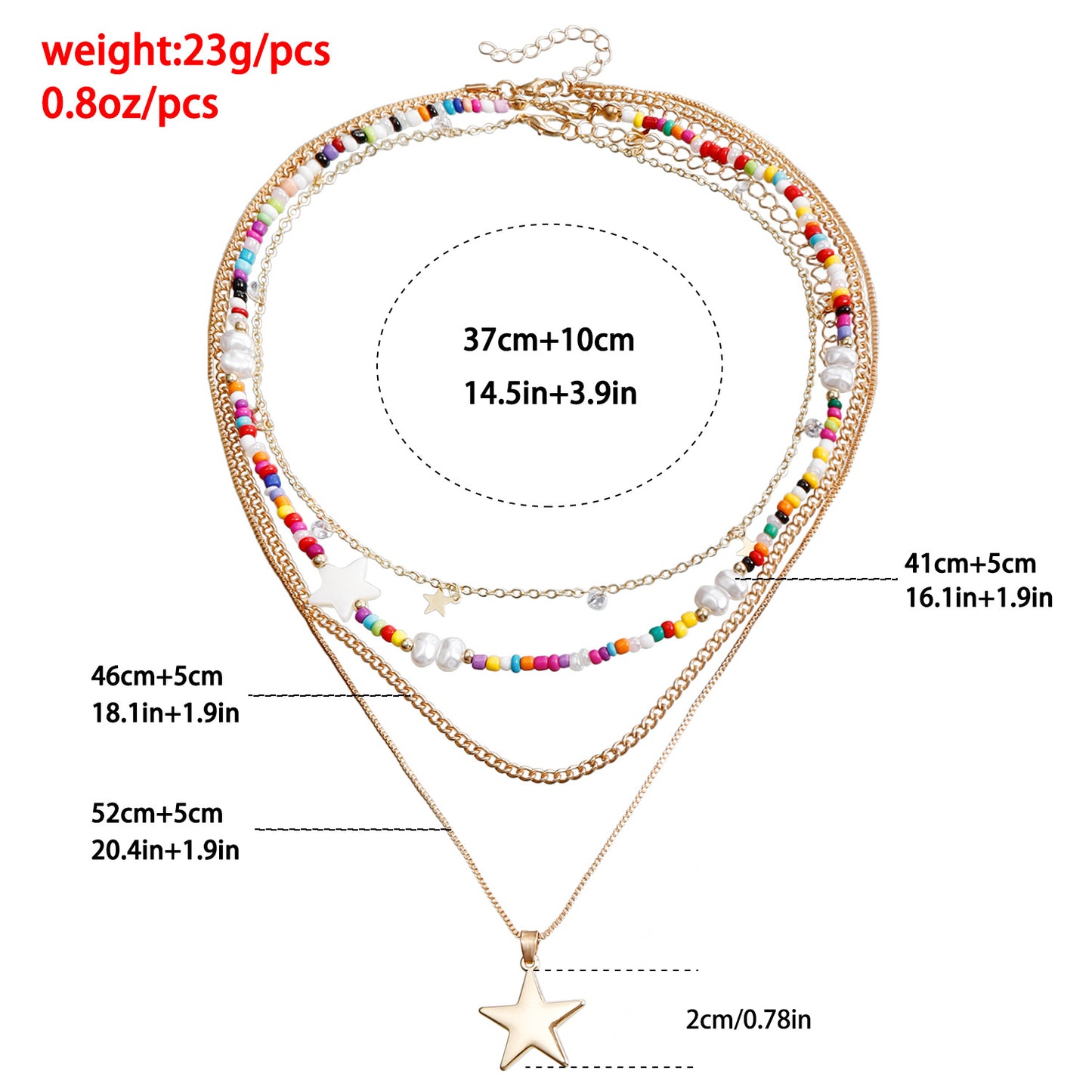 Bohemian Contrast Color Bead Five-pointed Star Necklace