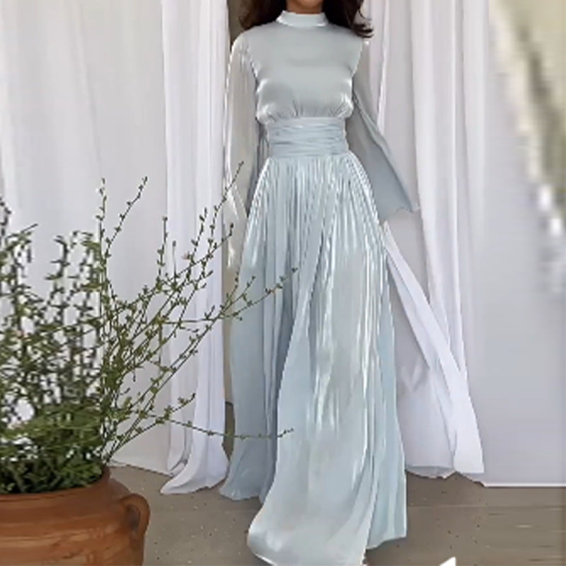 Round Neck French Entry Lux High-grade Mercerized Long Dress