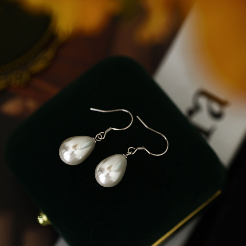 Copper Plating Silver Earrings Huanfu Ancient Port Pearl