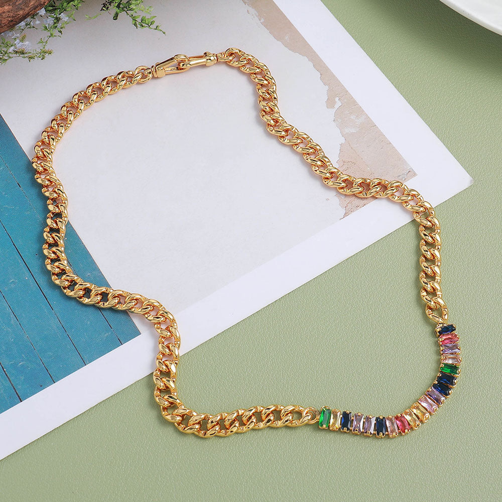 Design Color Zircon Copper Double Necklace