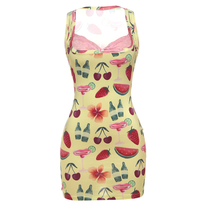 Lace V-neck Patchwork Slim Fit Dress