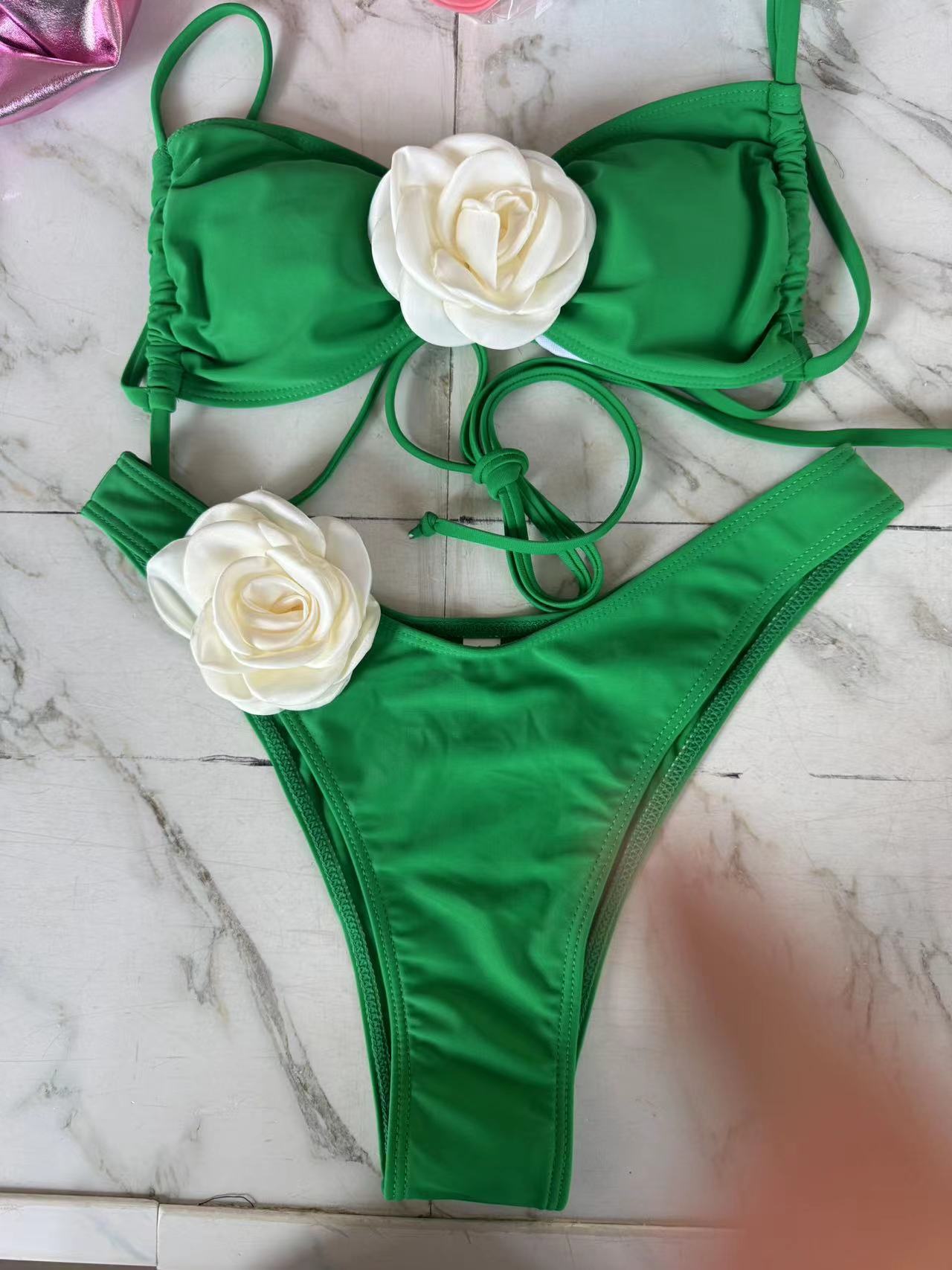 Women's Tube Top 3D Flower Bra Briefs
