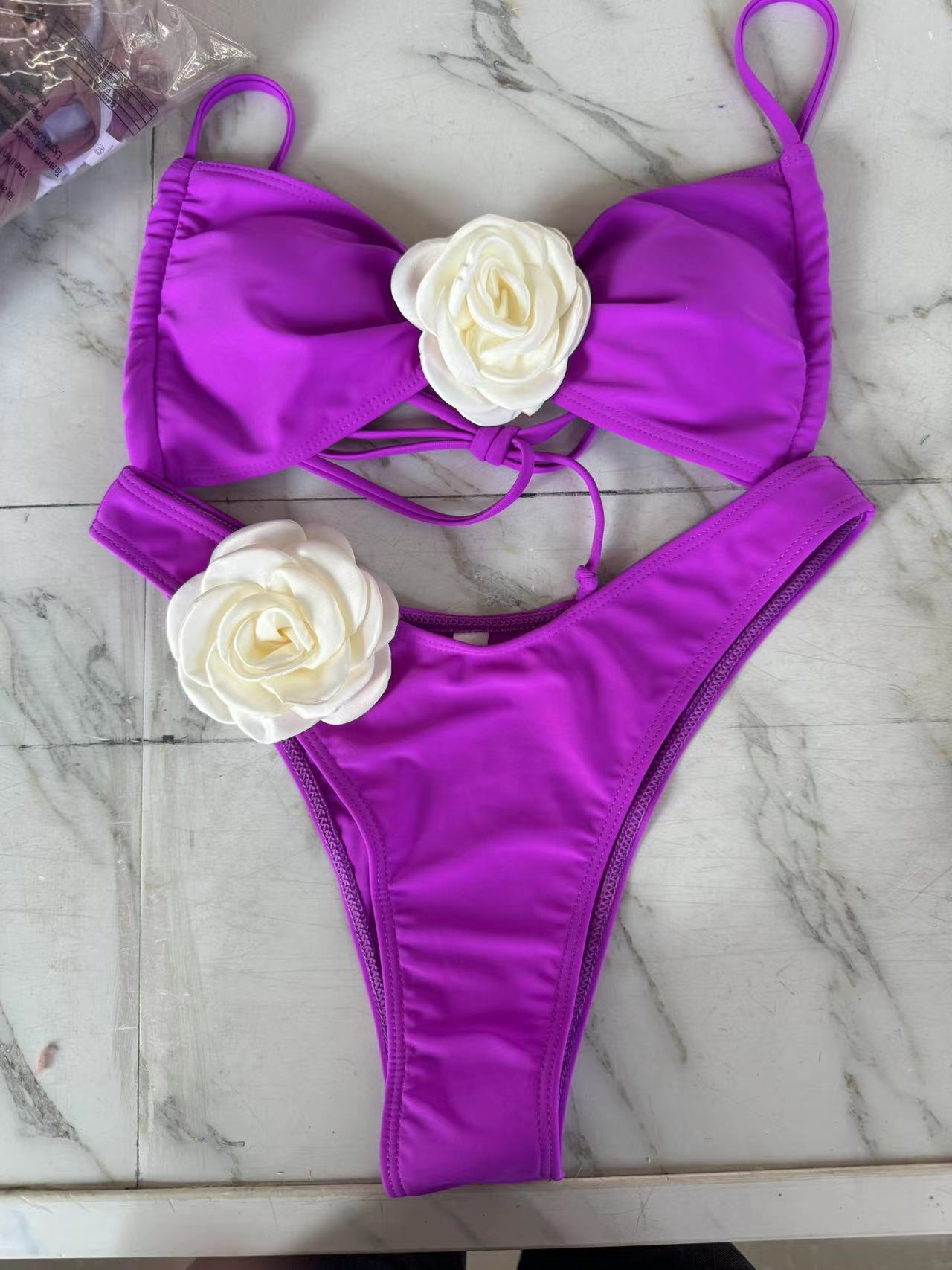 Women's Tube Top 3D Flower Bra Briefs
