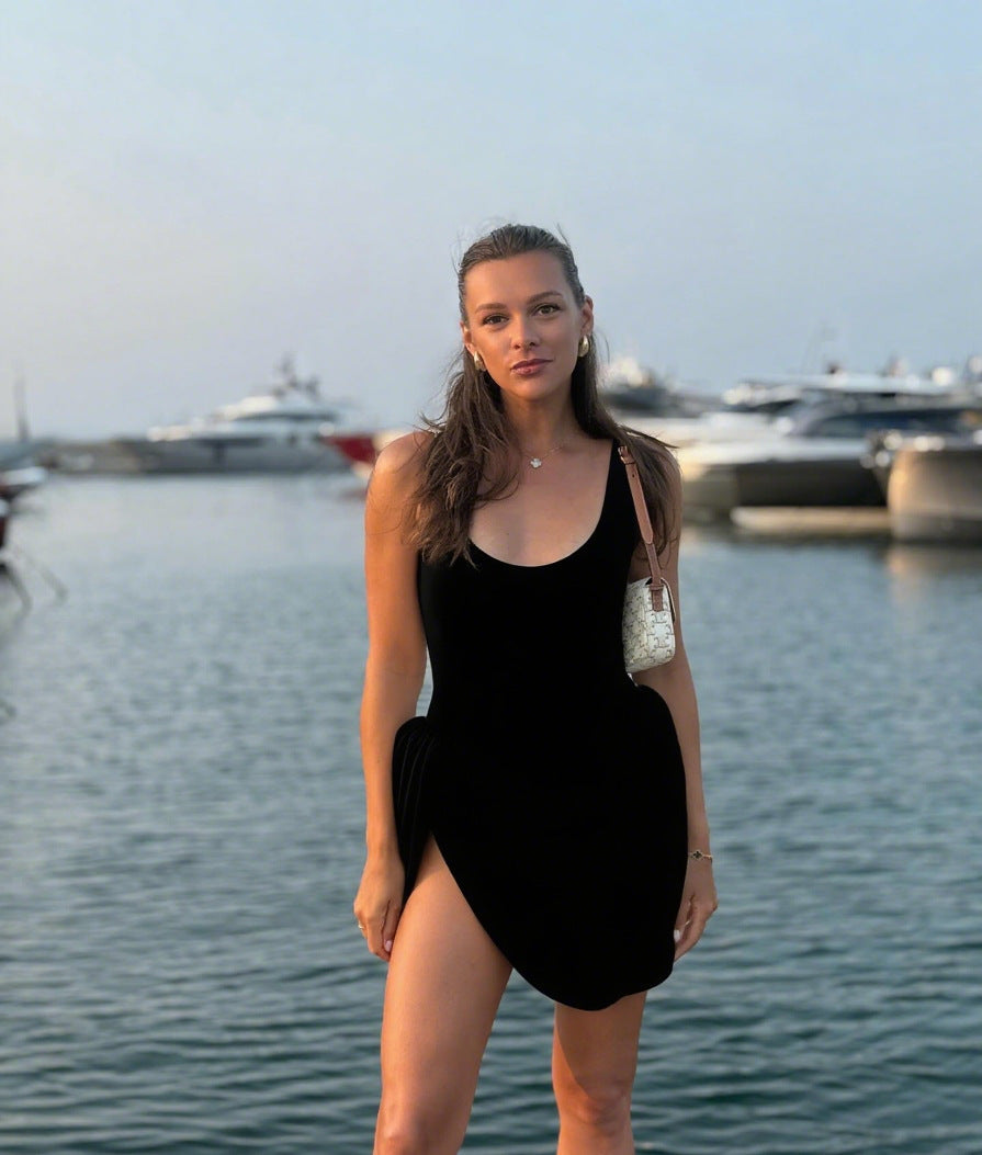 U-shaped Collar High Slit Pleated Backless Dress